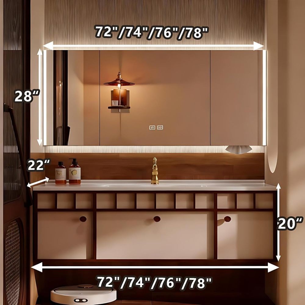 72IN Floating Bathroom Vanity with Sink - Bathroom Vanity with Smart Anti-Fog Mirror & Seamless Basin, Storage Sink Cabinet with Drawer | Complete Accessories, Fully Assembled, Wood B