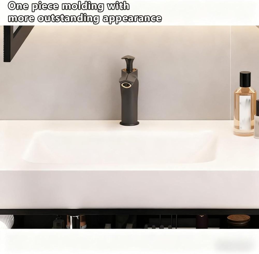 72IN Bathroom Vanity with Sink - Wall-Mounted Bathroom Vanity with Anti-Fog Mirror, Solid Wood Sink Cabinet, Independent Makeup Area, Includes Makeup Stool, Fully Assembled, Khaki