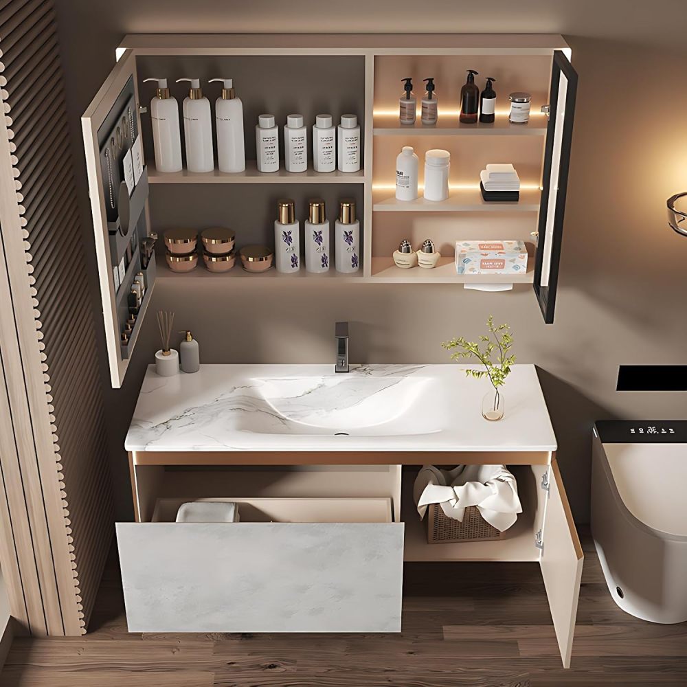 Elegant Bathroom Vanity - Durable Bathroom Vanity with Sink, Intelligent Defogging LED Mirror & Bathroom Sink Cabinet| Wall Mount | Modern and Stylish Design (C, 32")