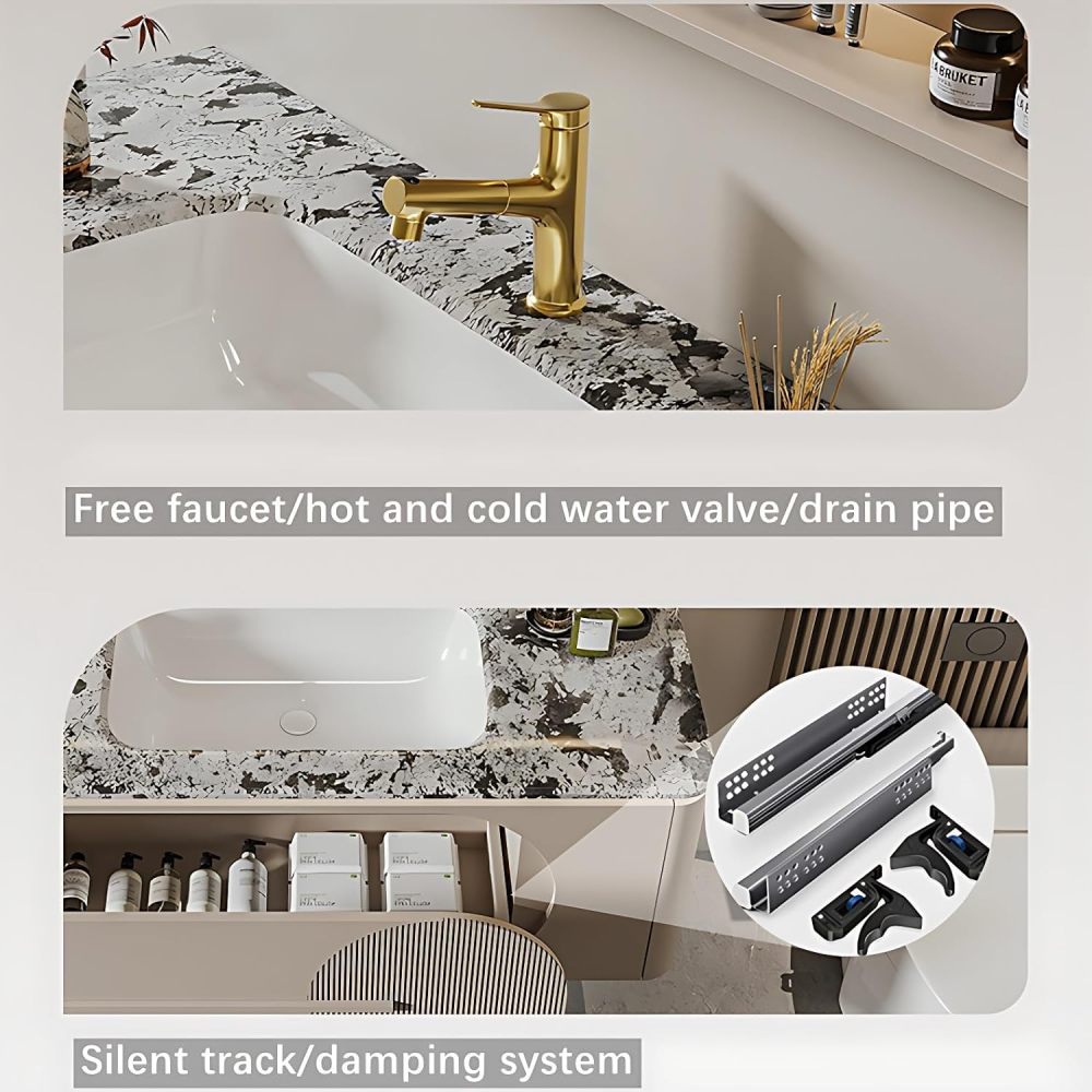 Bathroom Vanity with Sink - Elegant Bathroom Sink Cabinet & Smart LED Mirror Cabinet Combination| Wall Mount | Multi-Layer Solid Wood Material | Modern and Stylish Design(36")