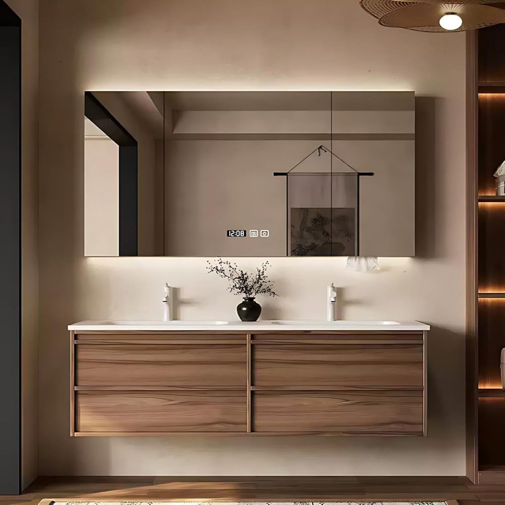 72IN Bathroom Vanity with Sink - Wall-Mounted Bathroom Vanity Set with Anti-Fog Mirror, 4 Drawers & Seamless Basin, Waterproof Finish, Complete Accessories, Fully Assembled, Wood