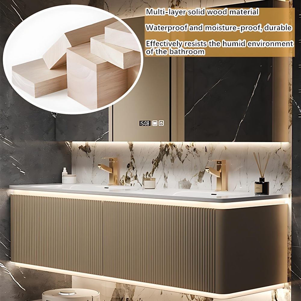 Bathroom Vanity with Sink - Double Sink Bathroom Vanity | LED Smart Defog Mirror Cabinet Included | Dual Zone Design | Multi-Layer Solid Wood Material | Wall Mounted