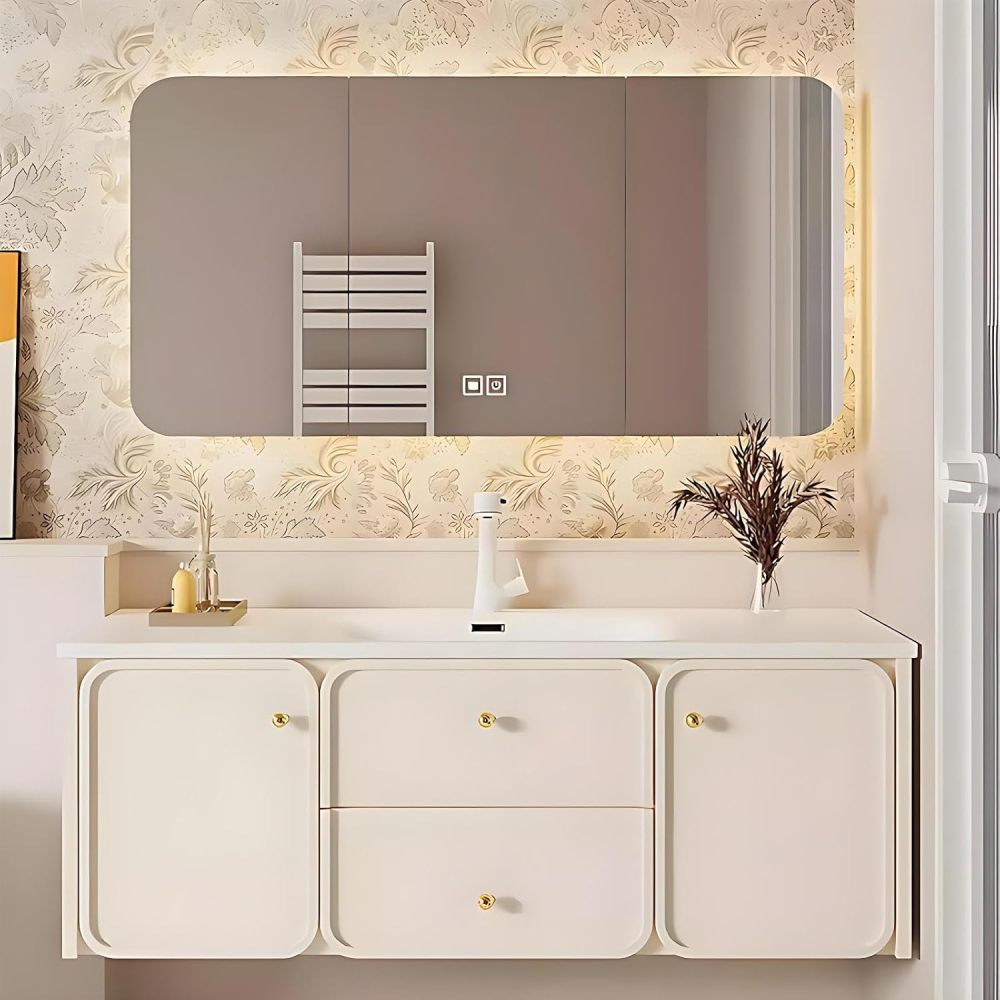 72IN Floating Bathroom Vanity with Sink - Sink Cabinets with Smart Anti-Fog Mirror, 2 Drawers Solid Wood Storage, Seamless Basin, Complete Accessories, Fully Assembled, White