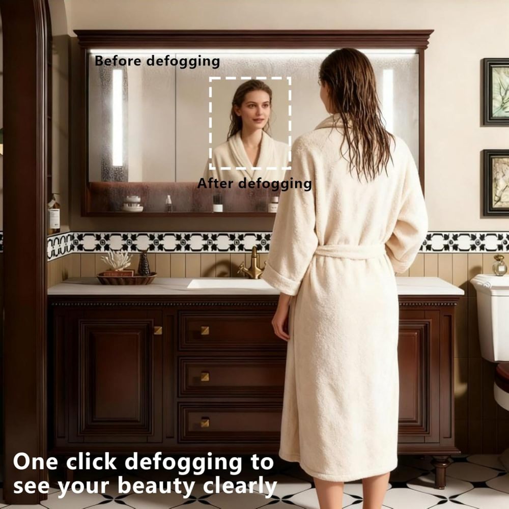 72IN Bathroom Vanity with Sink - Solid Wood Bathroom Vanity with Smart Anti-Fog Mirror, Sink Cabinet, Fully Assembled, Complete Accessorie