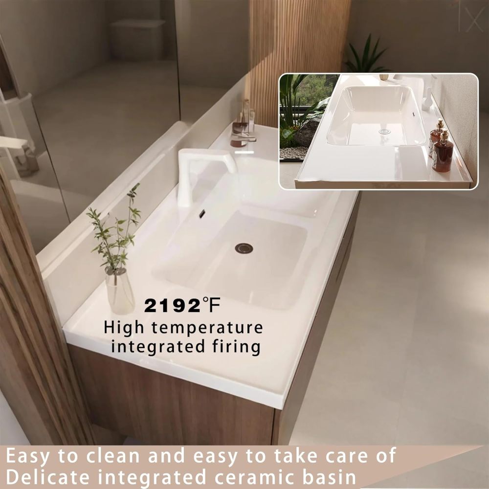 72IN Modern Bathroom Vanity - Solid Wood Bathroom Vanity Cabinet with Smart Anti-Fog Mirror ? Integrated Sink, Stylish Floating Design with Ample Storage