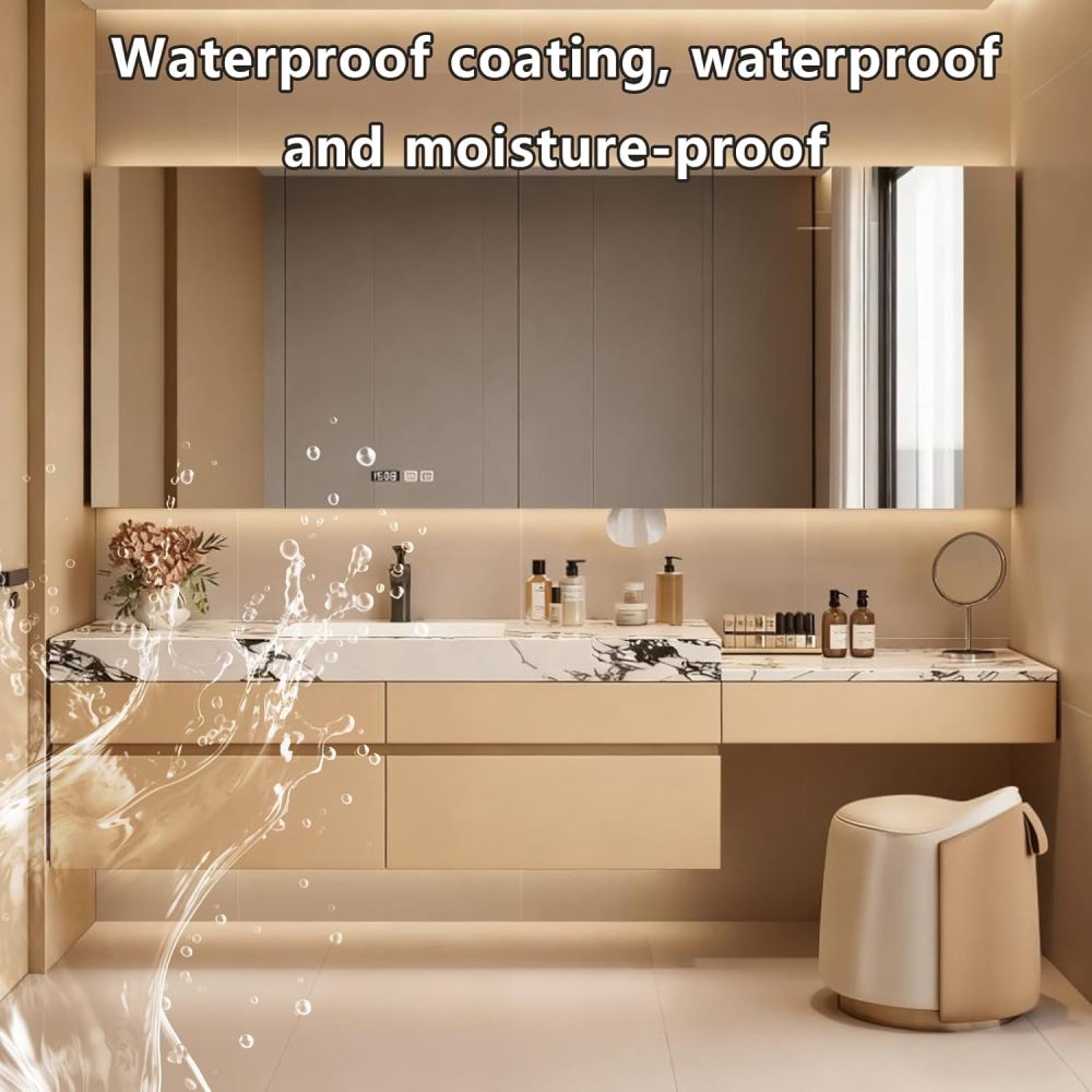 72IN Bathroom Vanity with Sink - Wall-Mounted Bathroom Vanity with Anti-Fog Mirror, Solid Wood Sink Cabinet, Independent Makeup Area, Includes Makeup Stool, Fully Assembled, Khaki