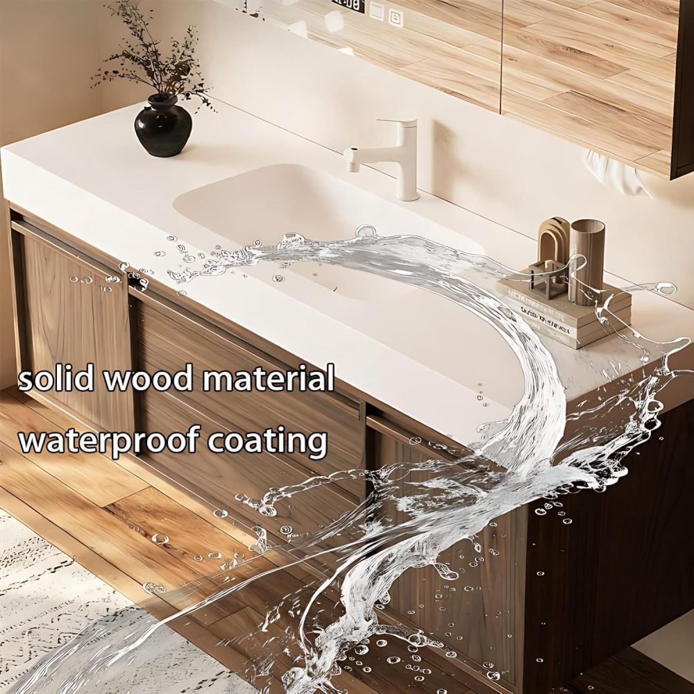 72IN Bathroom Vanity with Sink - Wall-Mounted Bathroom Vanity Set with Anti-Fog Mirror, 4 Drawers & Seamless Basin, Waterproof Finish, Complete Accessories, Fully Assembled, Wood