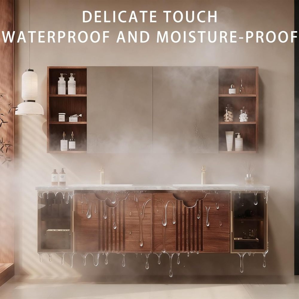 72IN Modern Bathroom Vanity with Sink - Solid Wood Wall-Mounted with Anti-Fog Mirror, Stylish Bathroom Vanity with Drawers, Custom ?Fully Assembled?,Mirror CABINETS