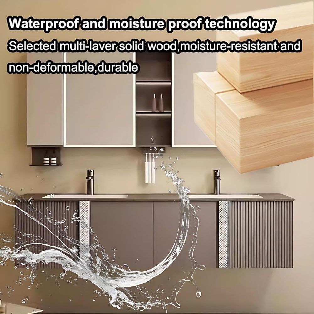 88IN Double Sink Bathroom Vanity - Modern Bathroom Vanity with Smart Defog Mirror, Simple Sink Cabinet with 2 Cabinet Door Storage, No Assembly Required