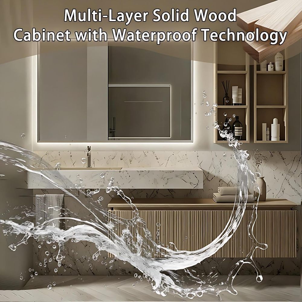 60IN Bathroom Vanity - Modern Bathroom Vanity with Smart Defog Mirror, One-Touch Defog & Lighting, Solid Wood Floating Sink Cabinet with Multiple Storage Areas, No Assembly Required