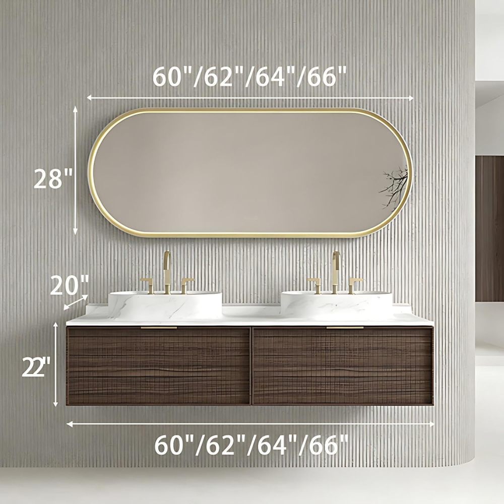60IN Double Sink Bathroom Vanity - Solid Wood Bathroom Vanity with Smart Defog Mirror, Floating Sink Cabinet with 2 Drawers, Complete Accessories, No Assembly Required, Wood