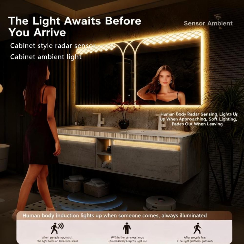 72IN Double Sink Bathroom Vanity - Bathroom Vanity with Anti-Fog Mirror, Solid Wood Sink Cabinet with Drawers, Complete Accessorie, Fully Assembled