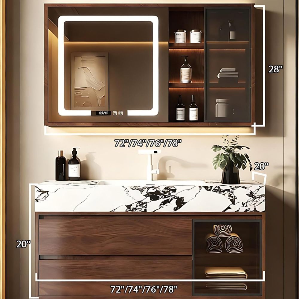 72IN Bathroom Vanity with Sink - Bathroom Vanity with Smart LED Defrost Mirror, Wall-Mount Sink Cabinet, Seamless Basin & Waterproof Finish, Complete Accessories, Fully Assembled, B
