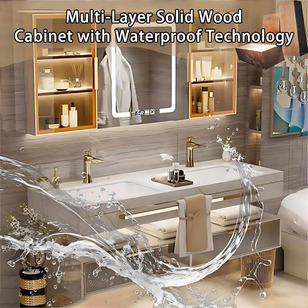 60IN Bathroom Vanity with Sink - Luxury Bathroom Vanity with Smart Defogger Mirror, One-Touch Defog & Lighting, Sink Cabinet with 2 Drawers & TowelRack, Off White - Mirror