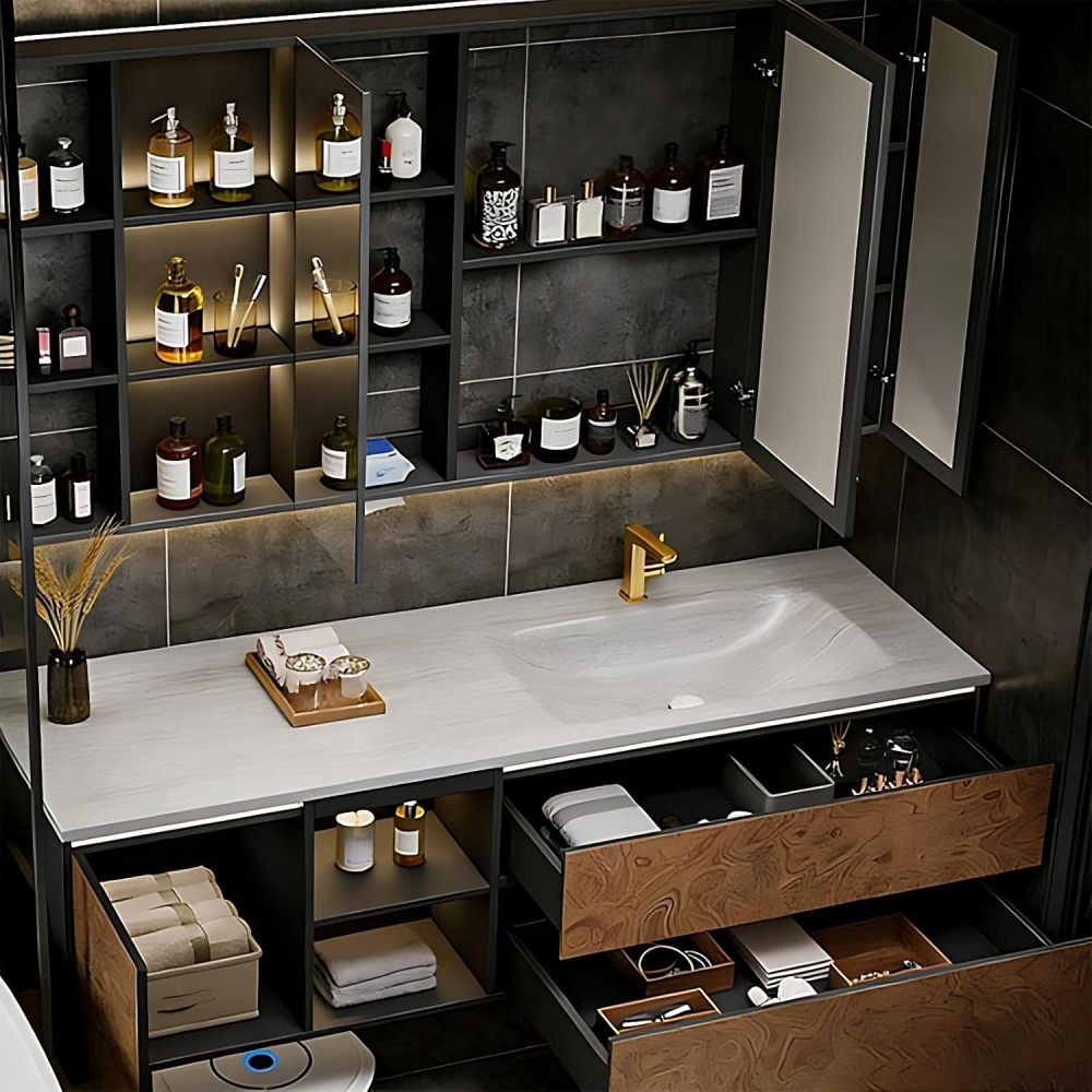 60IN Bathroom Vanity - Luxury Bathroom Vanity with Smart Defog Mirror, One-Touch Defog, Floating Bathroom Sink Cabinet with 2 Drawers & Door, No Assembly Required, White - Mirror Cabinet