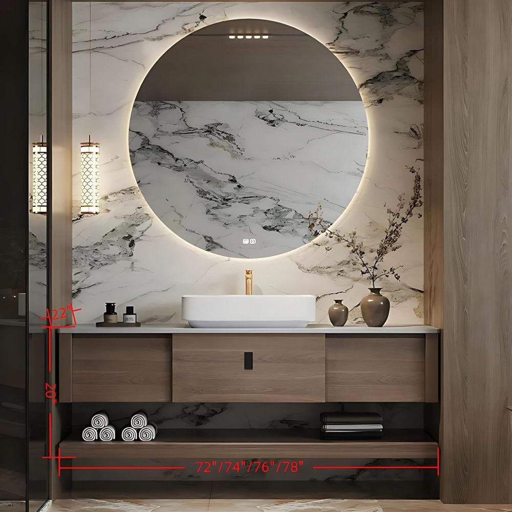 72IN Floating Bathroom Vanity with Sink - Solid Wood Sink Cabinet with Smart Defogging Mirror, Storage Shelf, Modern Wall-Mount Vanity Set, Includes Accessories, Walnut A