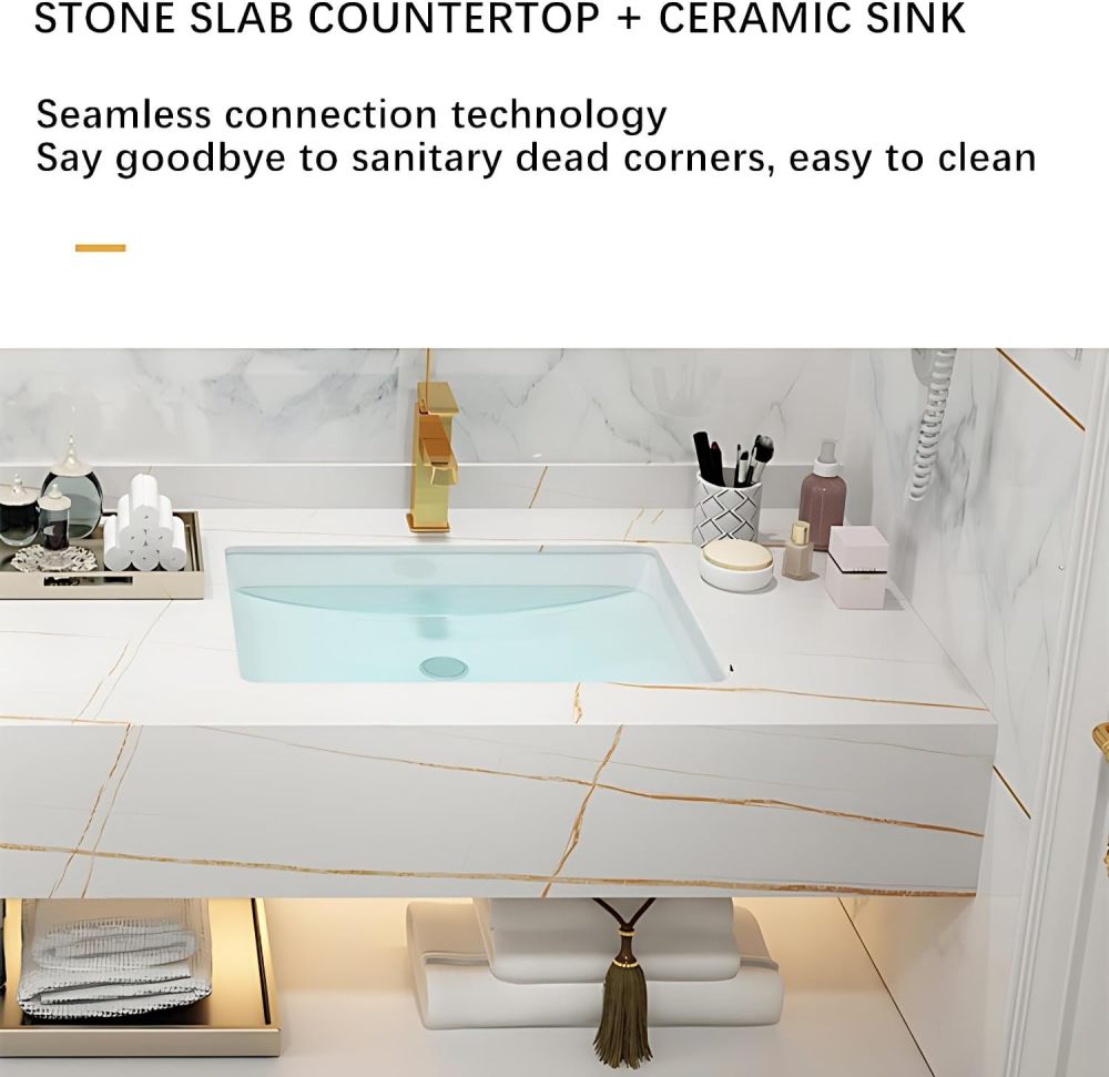 Bathroom Vanity with Sink - Modern Double Sink Bathroom Vanity Set,Includes Faucet & Smart Defog Mirror Combination | Suitable for Large Spaces | Multi-Layer Solid Wood Material (White, 88")