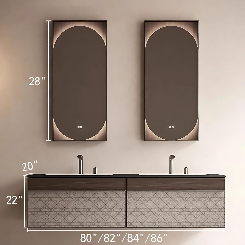 86IN Double Sink Bathroom Vanity - Modern Bathroom Vanity with Smart Defog Mirror, Luxury Sink Cabinet with 3 Large Capacity Drawers & Seamless Sink, No Assembly Required
