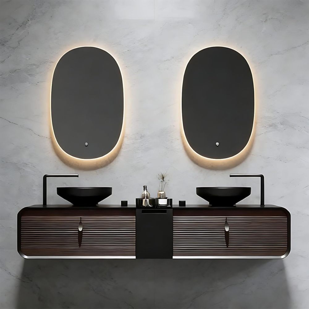 60IN Double Sink Bathroom Vanity - Luxury Bathroom Vanity with Smart Defog Mirror, One-Touch Defog & Lighting, Floating Sink Cabinet with 2 Large Capacity Drawers, No Assembly Required