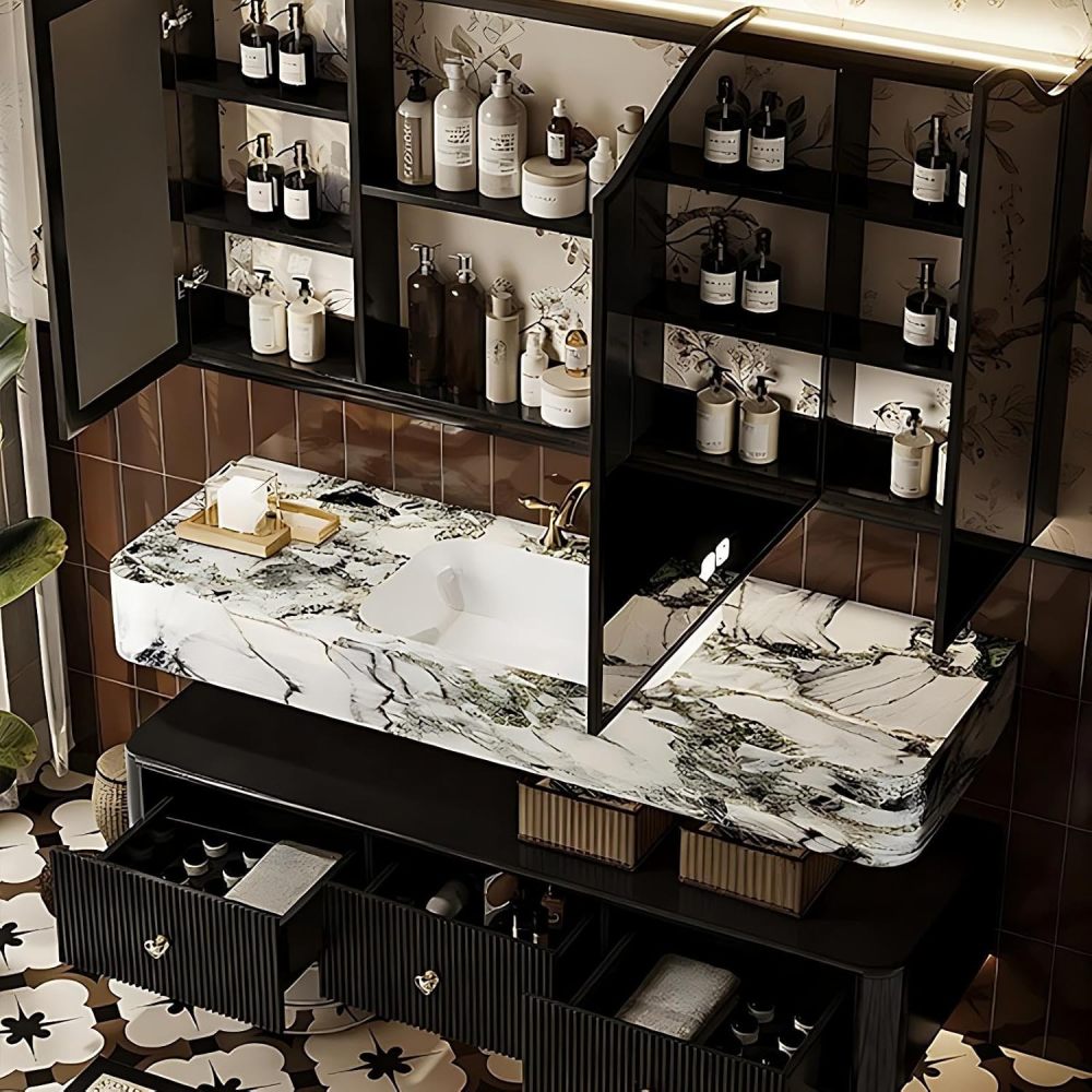 60IN Bathroom Vanity - Luxury Bathroom Vanity with Smart Defog Mirror, Simple Sink Cabinet with 3 Large Capacity Drawers & Seamless Sink, No Assembly Required