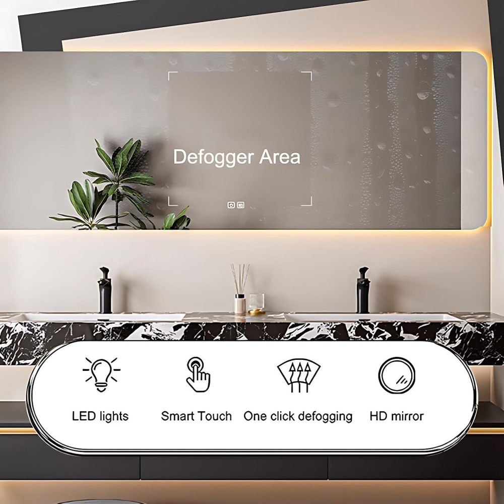 98IN Bathroom Vanity with Sink - Floating Bathroom Vanity with Smart Defog Mirror & Seamless Sink, Modern Sink Cabinet with 3 Drawers, No Assembly Required