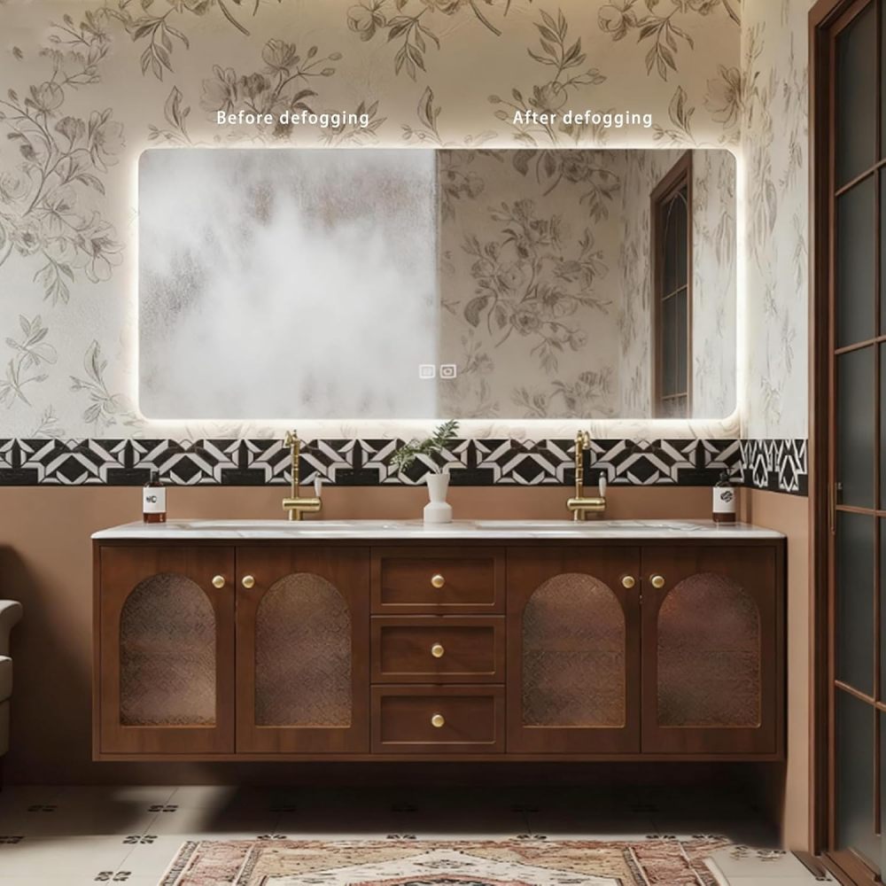 72IN Modern Bathroom Vanity with Sink, Solid Wood Wall-Mounted Bathroom Vanity, Smart Anti-Fog Mirror, Stylish Storage with Drawers, Fully Assembled