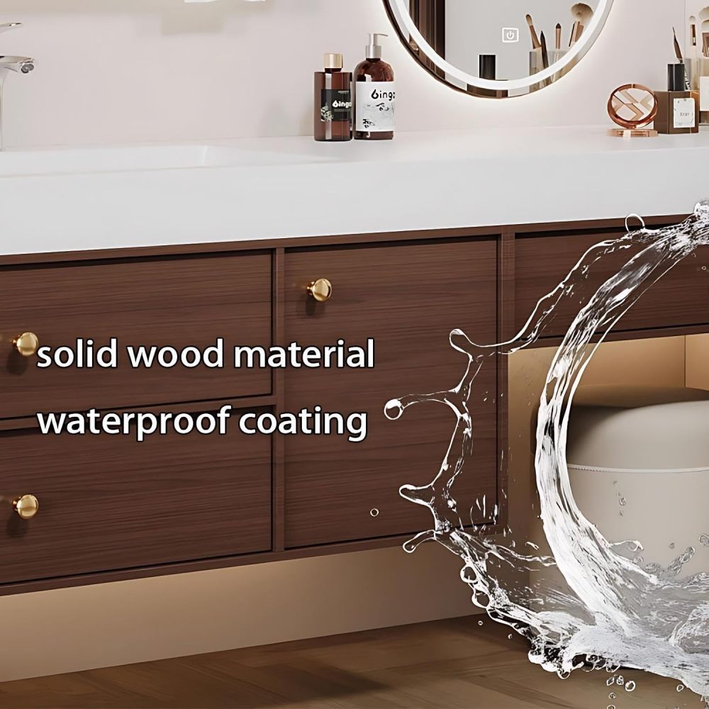 72IN Bathroom Vanity with Sink - Bathroom Vanity with Makeup Area Defog Mirror & 3 Drawers, Seamless Sink, Complete Accessories, Fully Assembled, Includes Makeup Stool, Wood