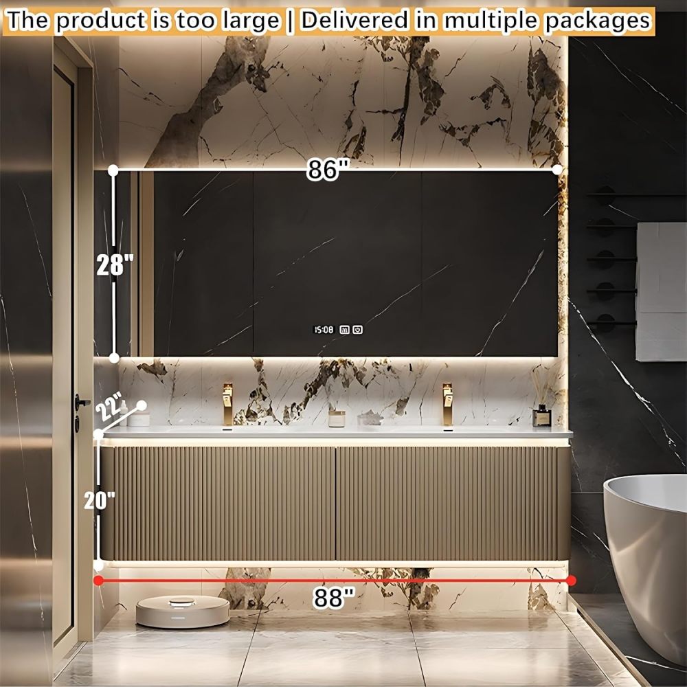 Bathroom Vanity with Sink - Double Sink Bathroom Vanity | LED Smart Defog Mirror Cabinet Included | Dual Zone Design | Multi-Layer Solid Wood Material | Wall Mounted