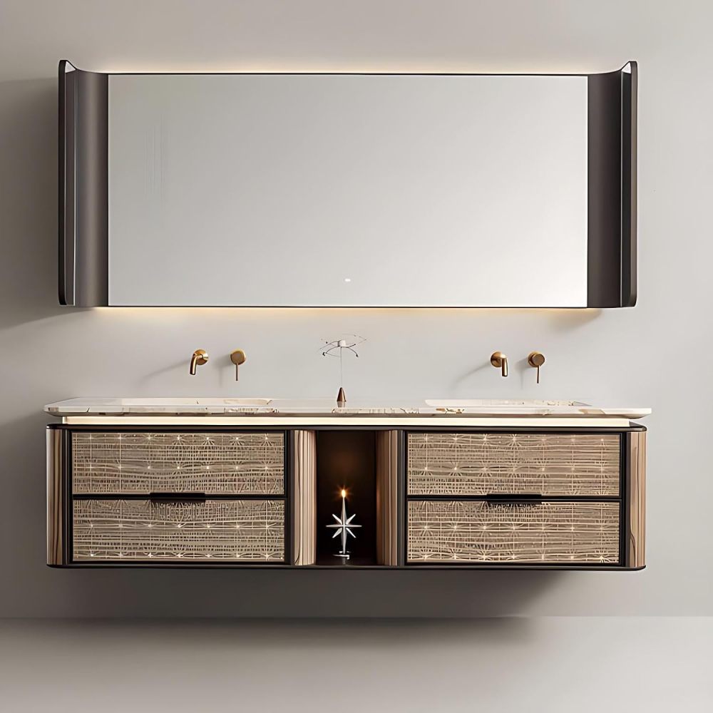 90IN Double Sink Bathroom Vanity - Luxury Bathroom Vanity with Smart Defog Mirror, Modern Sink Cabinet with 2 Cabinet Door Storage, Complete Accessories, No Assembly Required