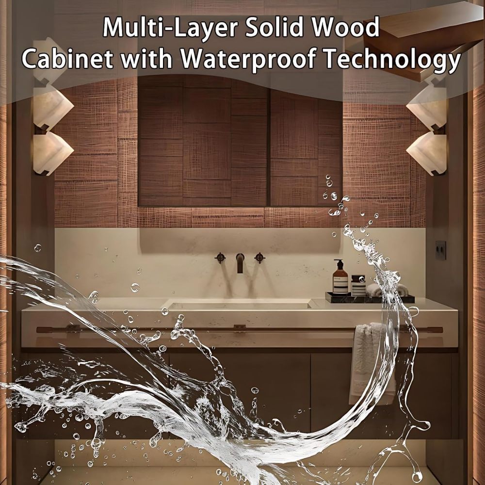 60IN Bathroom Vanity - Solid Wood Bathroom Vanity with Smart Defog Mirror, One-Touch Defog & Lighting, Floating Sink Cabinet with 3 Drawer and Towel Rack, No Assembly Required, Wood