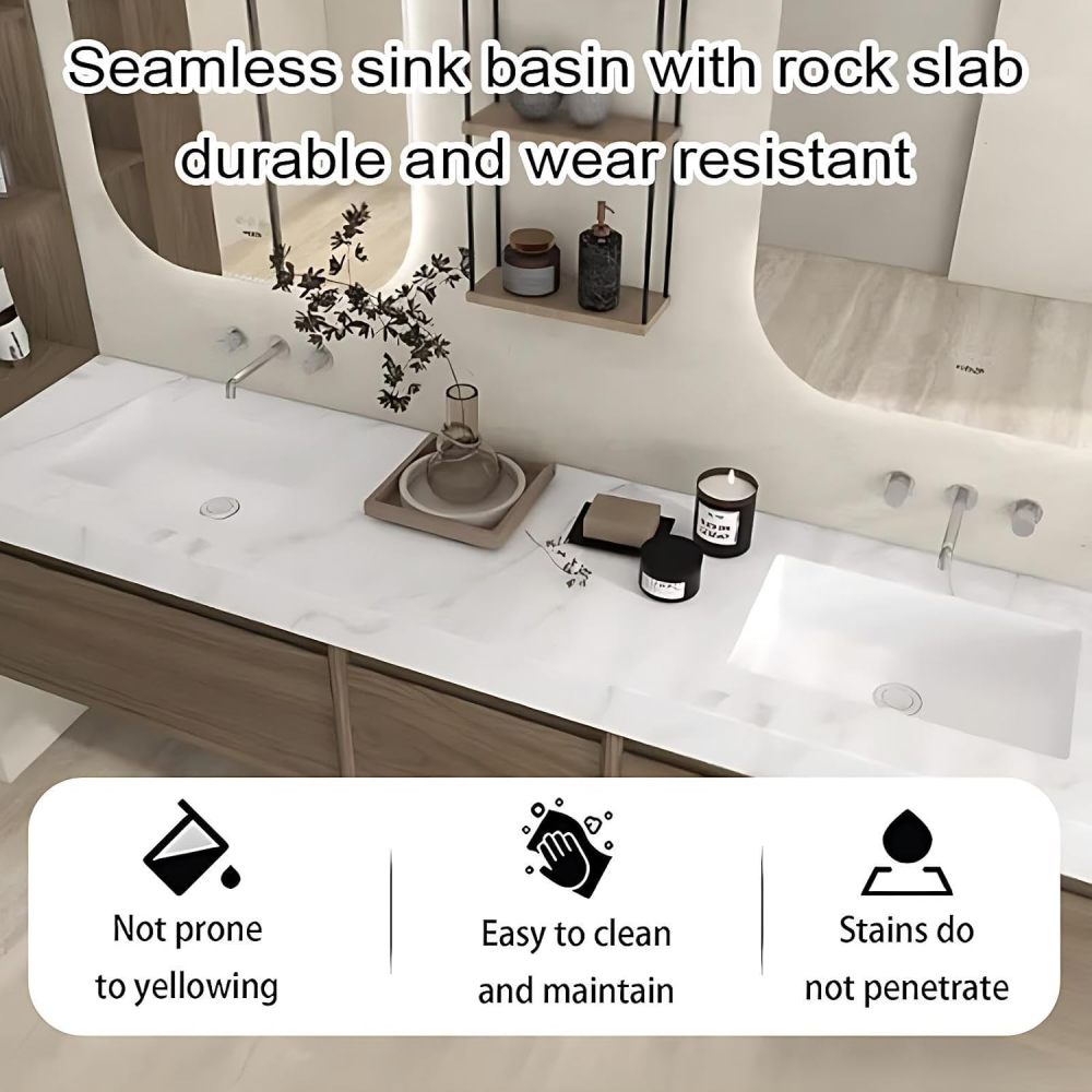 82IN Double Sink Bathroom Vanity - Modern Bathroom Vanity with 2 Smart Defog Mirror, Solid Wood Sink Cabinet with Multiple Storage Areas, No Assembly Required