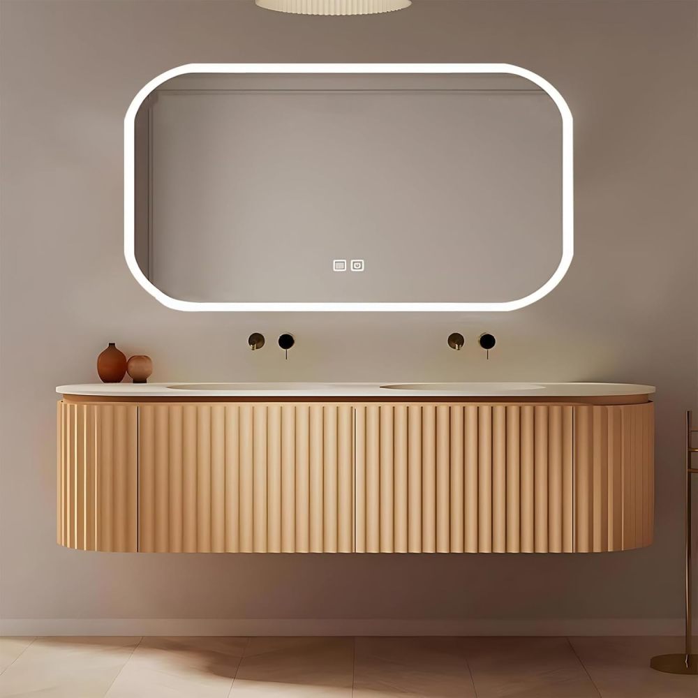 74IN Double Sink Bathroom Vanity - Solid Wood Bathroom Vanity Set with Smart Defogging LED Mirror, Floating Bathroom Sink Cabinet with Drawers and One-Piece Basin, Includes Accessories, #变种主