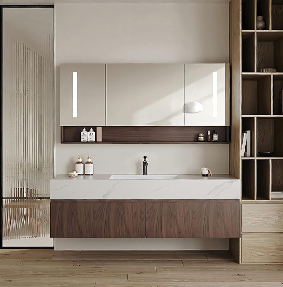 90IN Floating Bathroom Vanity with Sink - Bathroom Vanity with Thickened Countertop, Wall Mounted Cabinet with Undermount Sink, Includes Accessories, Classic Walnut