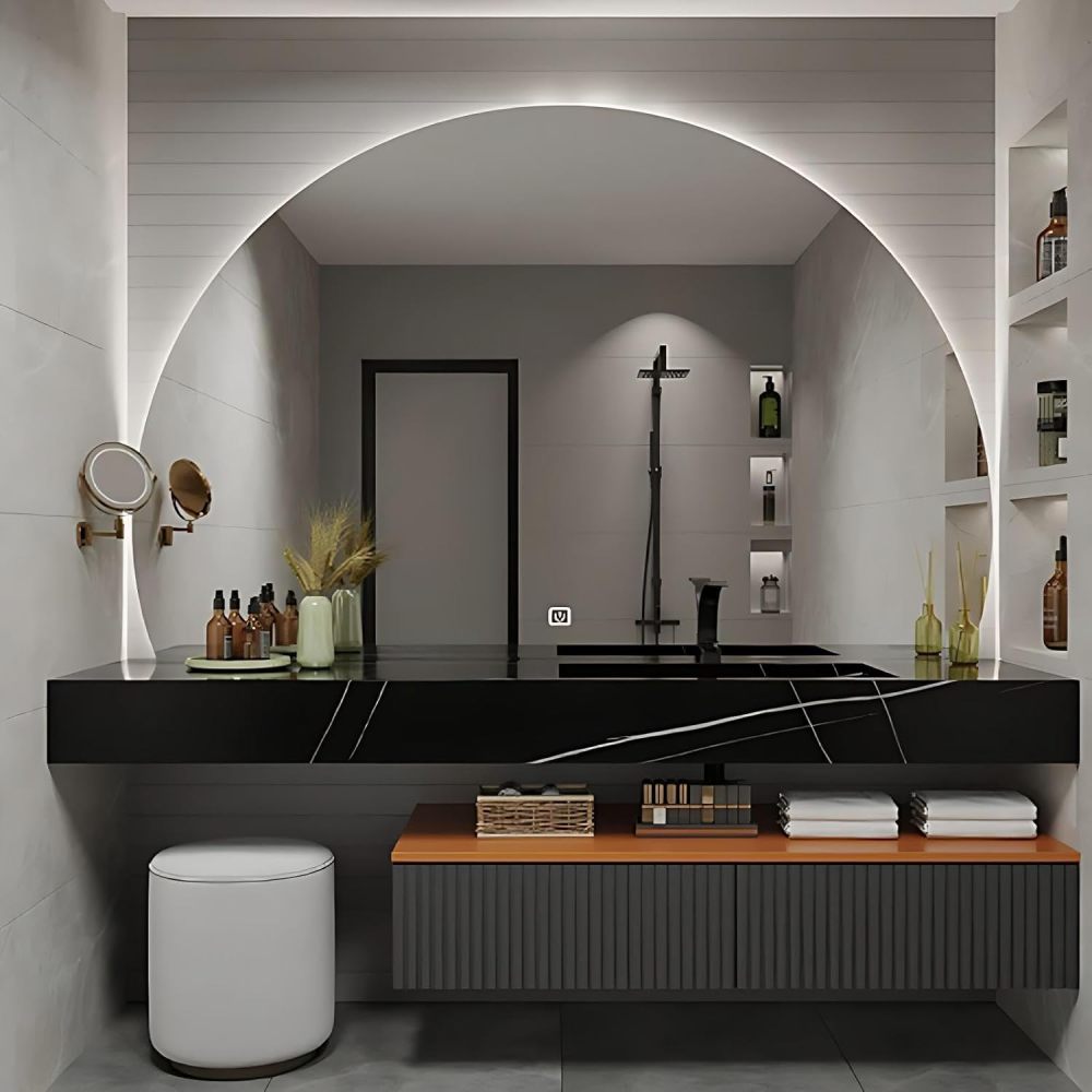 60IN Bathroom Vanity with Sink - Modern Bathroom Vanity with Smart Defog Mirror, One-Touch Defog & Lighting, Stylish Sink Cabinet with 2 Drawerse, Includes Stool, Grey-A