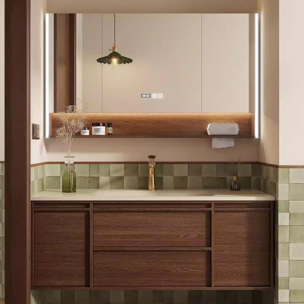 72IN Bathroom Vanity with Sink - Solid Wood Wall-Mounted Bathroom Vanity with Anti-Fog Mirror, 2 Drawers & 2 Cabinets, Complete Accessories, Fully Assembled, A