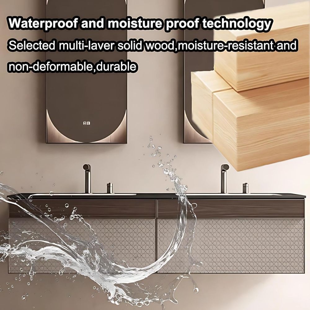 86IN Double Sink Bathroom Vanity - Modern Bathroom Vanity with Smart Defog Mirror, Luxury Sink Cabinet with 3 Large Capacity Drawers & Seamless Sink, No Assembly Required