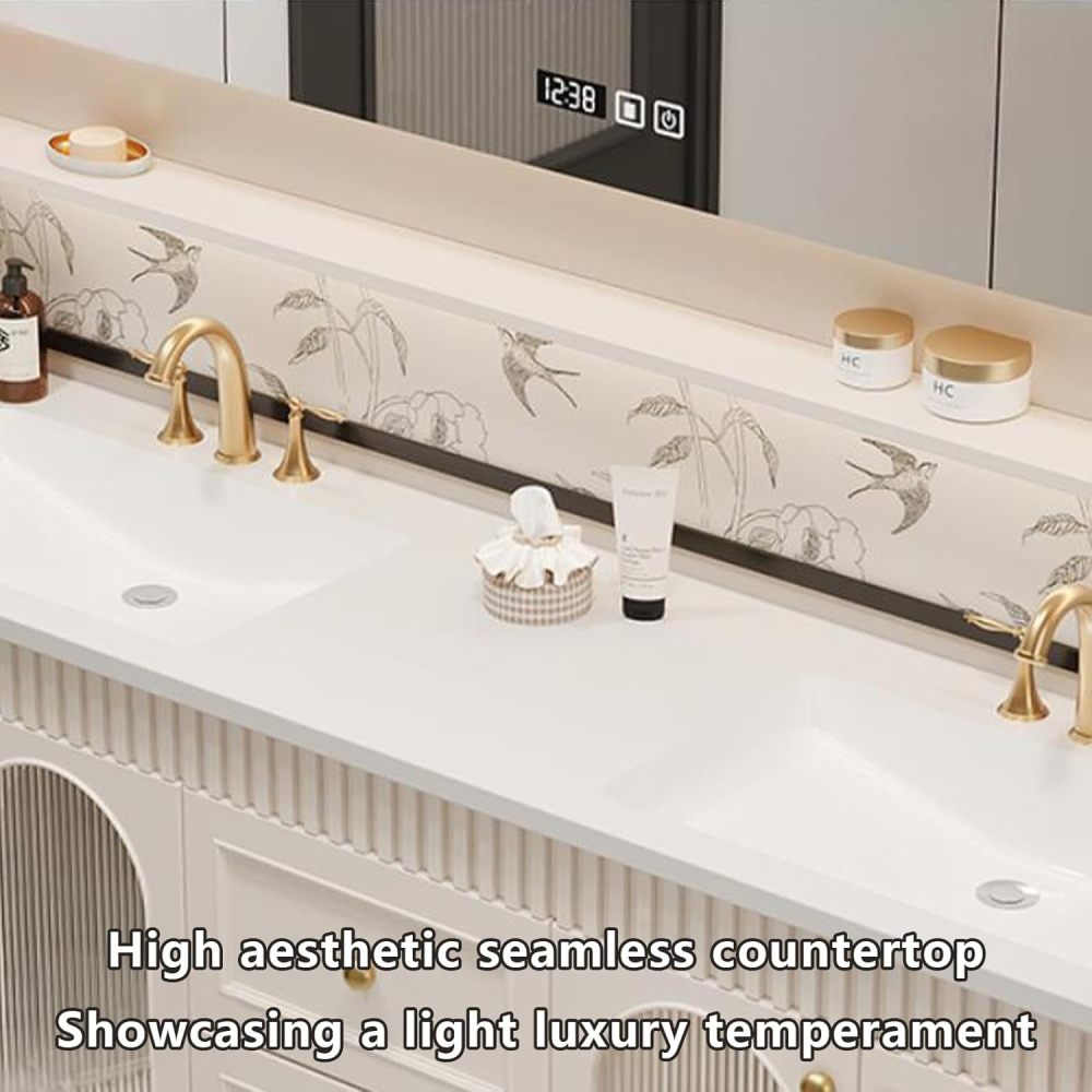 72IN Bathroom Vanity with Sink - Wall-Mounted Bathroom Vanity with Smart Anti-Fog LED Mirror & Seamless Basin, Complete Accessorie, Fully Assembled, White