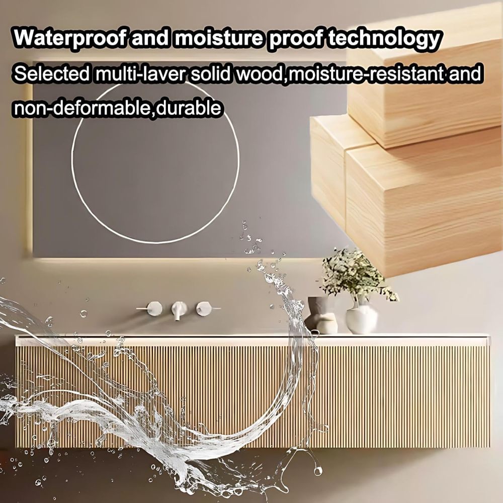 80IN Bathroom Vanity with Sink - Solid Wood Bathroom Vanity with with 2 Large Capacity Drawers, Floating Sink Cabinet with Smart Defog Mirror, Customizable Size, No Assembly Required
