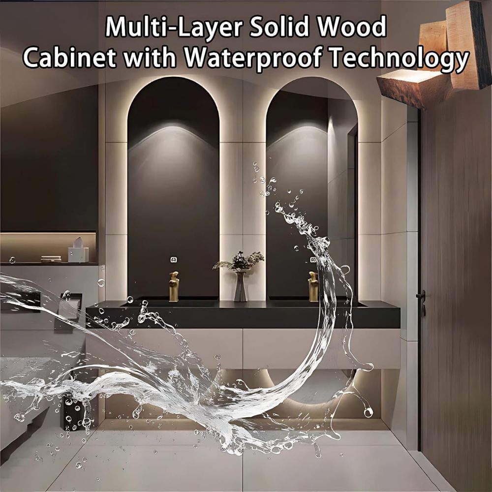 60IN Double Sink Bathroom Vanity - Floating Bathroom Vanity with 2 Smart Defogger Mirror & 2 Drawers, One-Touch Defog & Lighting, Modern Sink Cabinet, Black - Mirror