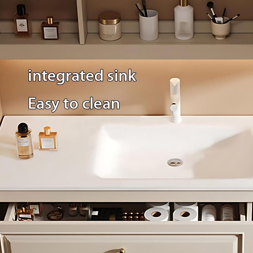 72IN Bathroom Vanity with Sink - Bathroom Vanity with Anti-Fog Mirror & Seamless Basin, Multi-Layer Waterproof Coating, Complete Accessorie, Fully Assembled, White