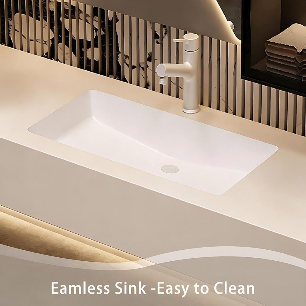 60IN Bathroom Vanity with Sink - Stylish Bathroom Vanity with Smart Defogging Mirror and Side Cabinet Storage, Sink Cabinet with 2 Drawers, Multi-Layer Solid Wood, No Assembly, White