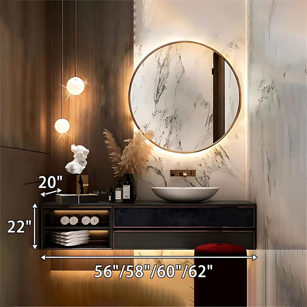 60IN Bathroom Vanity - Luxury Bathroom Vanity with Smart Defogger Mirror, Sink Cabinet with Multiple Storage Areas, Countertop Sink, No Assembly Required, Grey