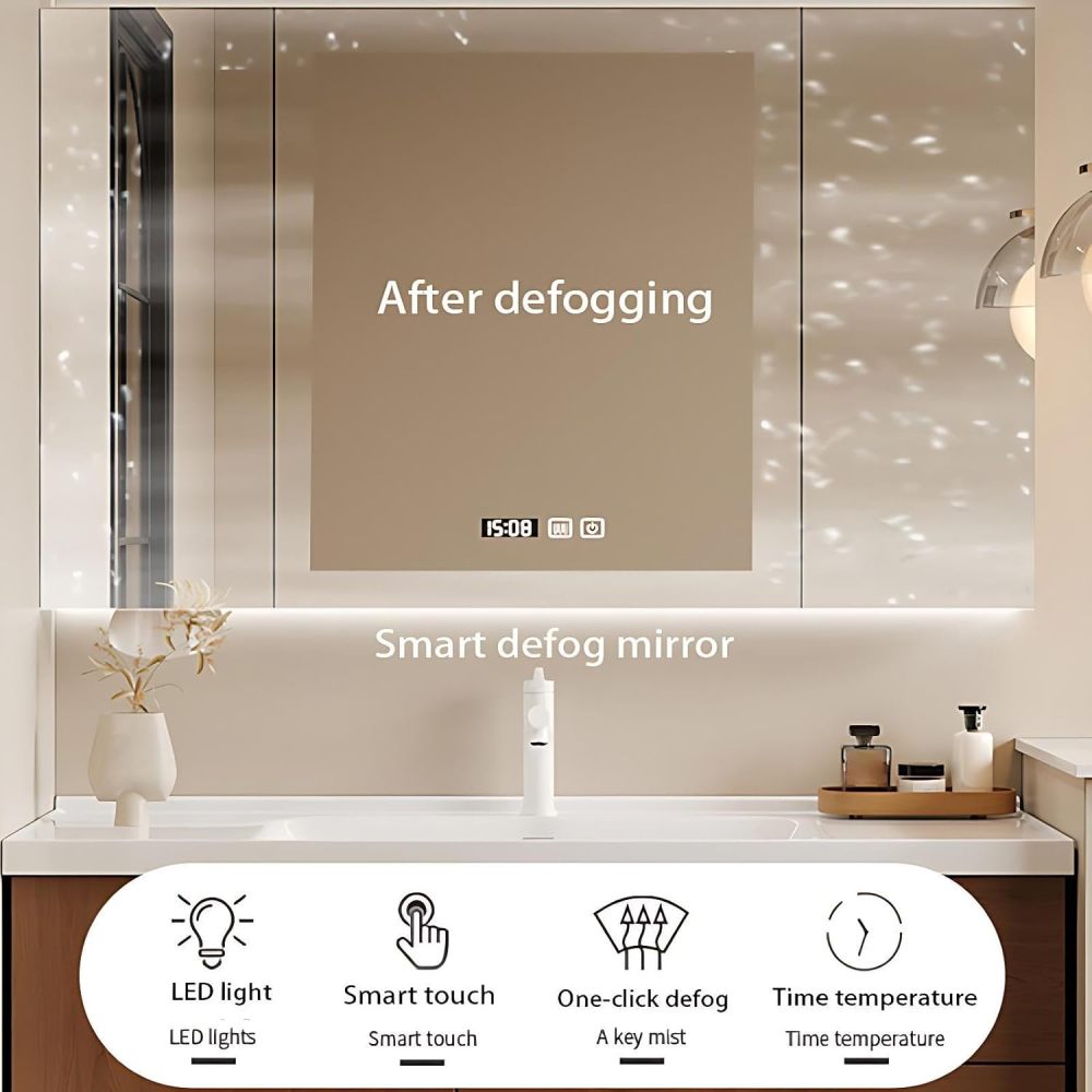 72IN Bathroom Vanity with Sink - Bathroom Vanity with Smart Defogging Mirror, Solid Wood Sink Cabinet with 3 Drawers, Wall-Mounted, Complete Accessories, Fully Assembled, B