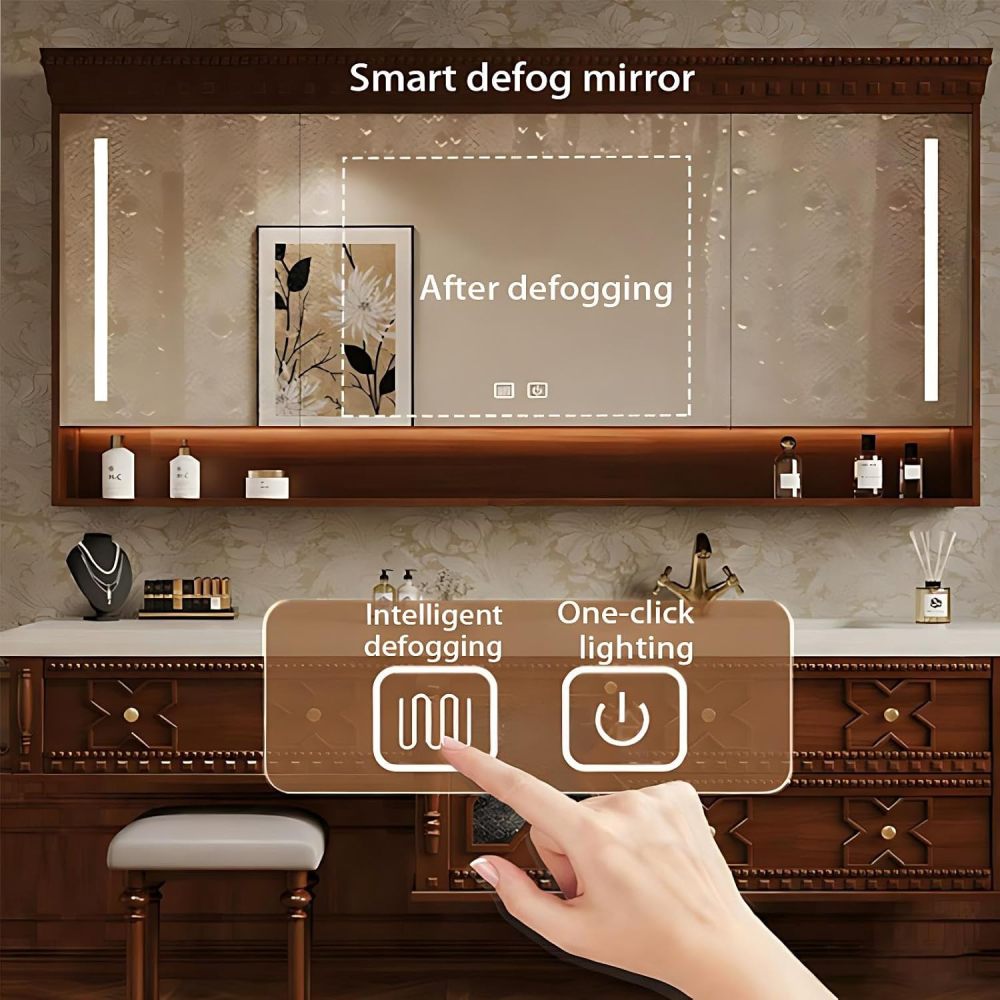 72IN Bathroom Vanity with Sink - Sink Cabinet with 3 Drawers, Solid Wood, Anti-Fog Mirror, Waterproof Finish, Complete Accessories, Fully Assembled, Includes Makeup Stool, Wood
