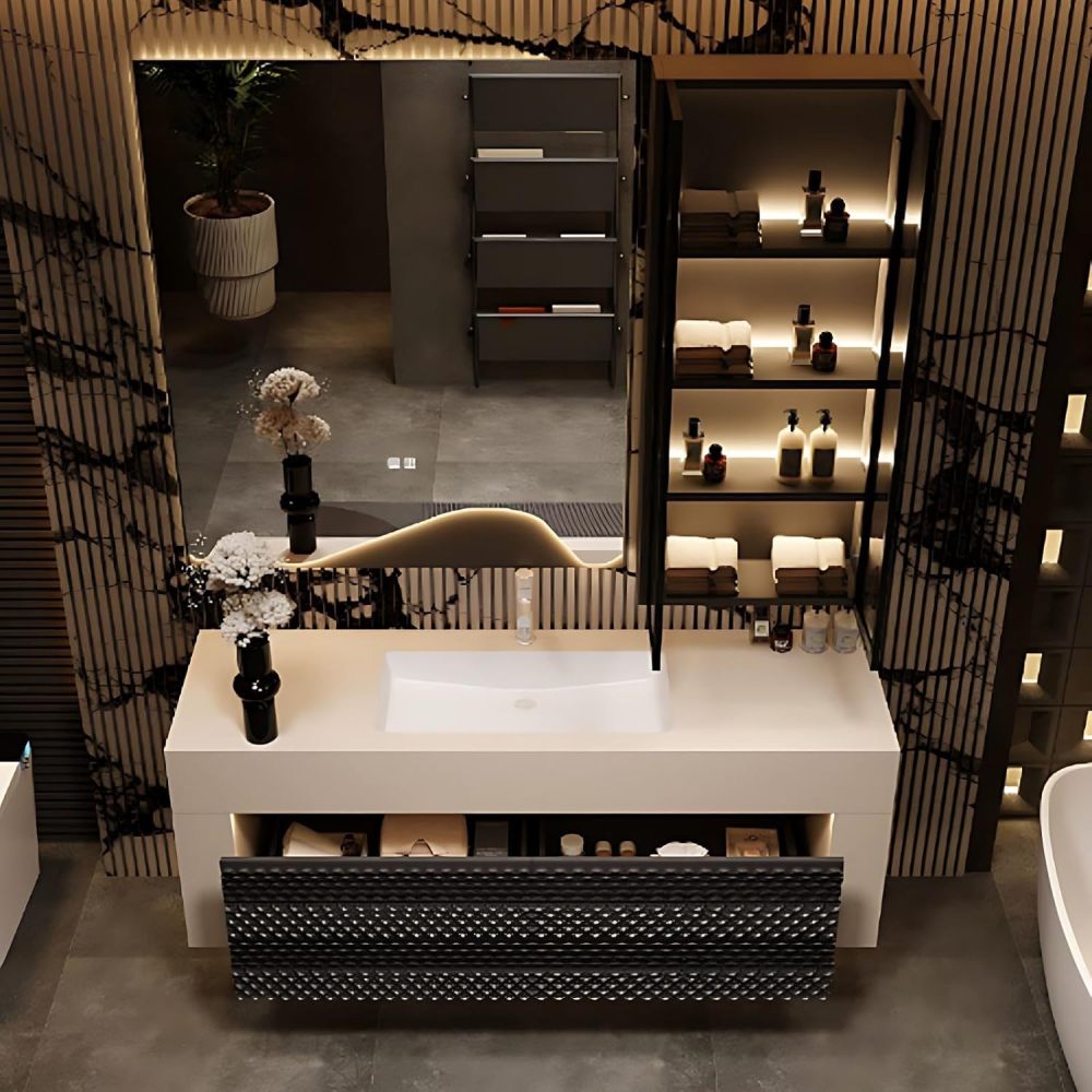 60IN Bathroom Vanity with Sink - Stylish Bathroom Vanity with Smart Defogging Mirror and Side Cabinet Storage, Sink Cabinet with 2 Drawers, Multi-Layer Solid Wood, No Assembly, White