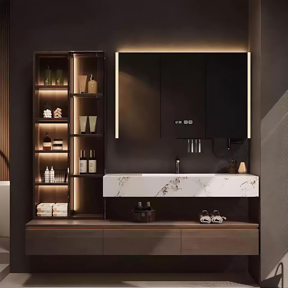 72IN Bathroom Vanity with Sink - Bathroom Vanity Set with Anti-Fog LED Mirror, Solid Wood Sink Cabinet, Seamless Basin, Waterproof Finish, Fully Assembled, Complete Accessories, A
