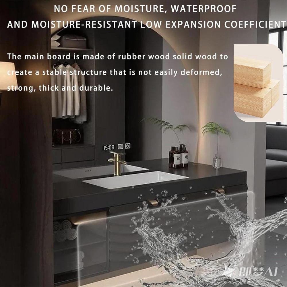 72IN Modern Bathroom Vanity with Sink - Wall-Mounted Solid Wood Vanity Cabinet, Smart Defogging Mirror & 2 Drawers, Stylish Storage for Bathroom Organization