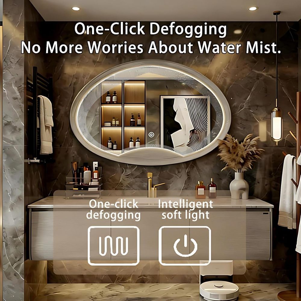 60IN Bathroom Vanity - Bathroom Vanity with Smart Defog Mirror, One-Touch Defog & Lighting, Floating Sink Cabinet with 3 Drawers, Multi-Layer Solid Wood, Wood