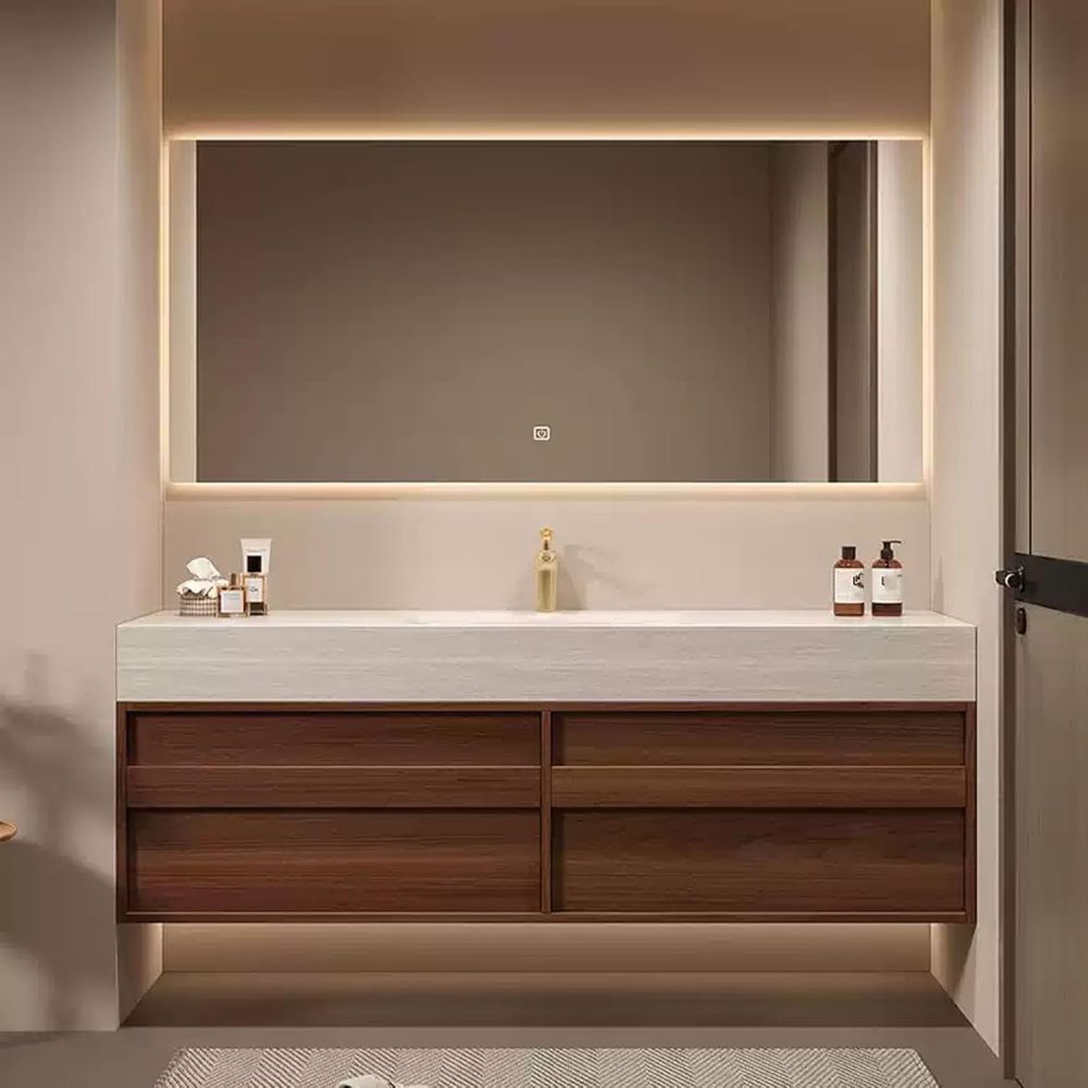 72IN Bathroom Vanity with Sink - Wall Mounted Bathroom Vanity, Anti-Fog Mirror & Seamless Basin Design, Solid Wood Waterproof, Complete Accessories, Fully Assembled, B