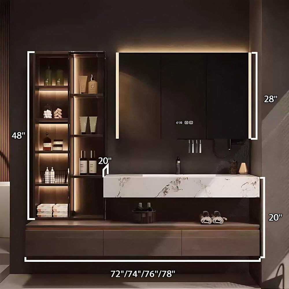 72IN Bathroom Vanity with Sink - Bathroom Vanity Set with Anti-Fog LED Mirror, Solid Wood Sink Cabinet, Seamless Basin, Waterproof Finish, Fully Assembled, Complete Accessories, A